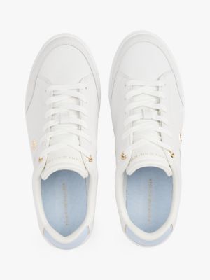 white th monogram leather court trainers for women tommy hilfiger