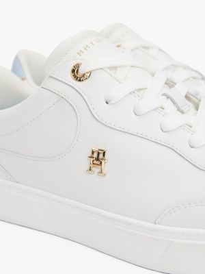 white th monogram leather court trainers for women tommy hilfiger