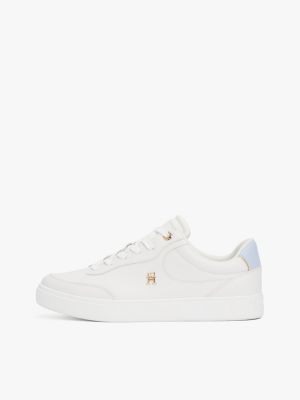 baskets en cuir à monogramme th blanc pour femmes tommy hilfiger