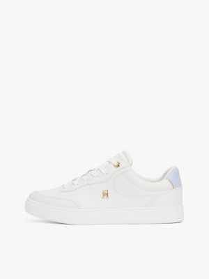 white th monogram leather court trainers for women tommy hilfiger