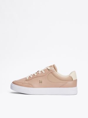 pink th monogram leather court trainers for women tommy hilfiger