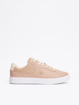 sneakers sportive in pelle con monogramma th pink da donne tommy hilfiger