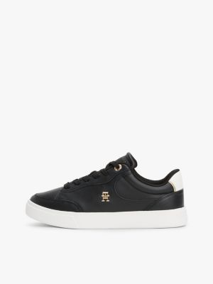 schwarz court-sneaker aus leder mit th-monogramm für damen - tommy hilfiger