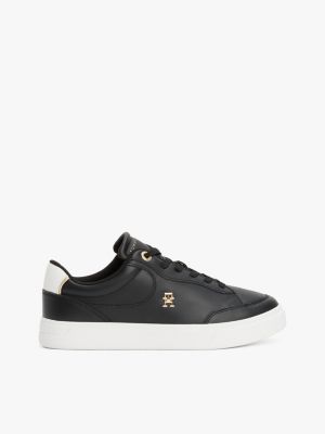 schwarz court-sneaker aus leder mit th-monogramm für damen - tommy hilfiger