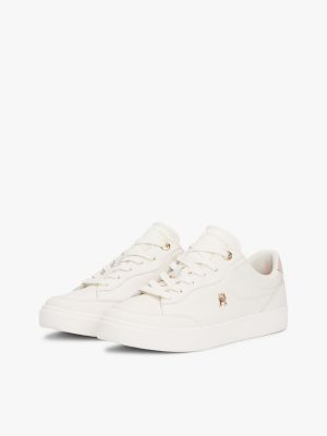 white leather th monogram court trainers for women tommy hilfiger