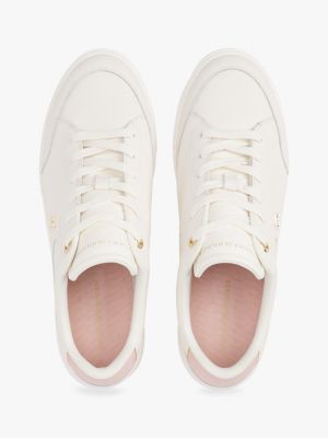 white leather th monogram court trainers for women tommy hilfiger