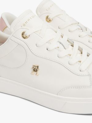 white leather th monogram court trainers for women tommy hilfiger