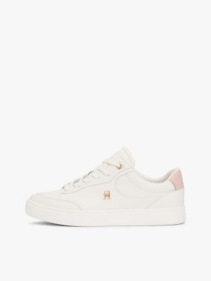 white leather th monogram court trainers for women tommy hilfiger