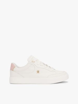 white leather th monogram court trainers for women tommy hilfiger