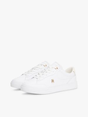 sneakers sportive in pelle con monogramma th bianco da donne tommy hilfiger