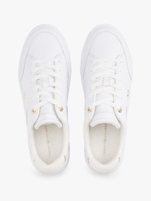 white leather th monogram court trainers for women tommy hilfiger