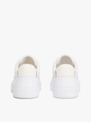 white leather th monogram court trainers for women tommy hilfiger