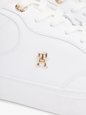 white leather th monogram court trainers for women tommy hilfiger