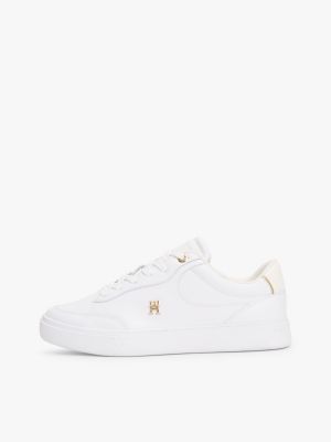 white leather th monogram court trainers for women tommy hilfiger