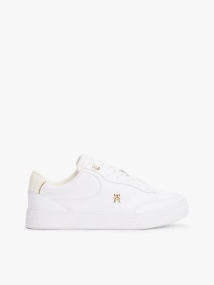 baskets en cuir à monogramme th blanc pour femmes tommy hilfiger