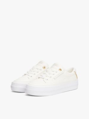 white essential canvas metallic flatform trainers for women tommy hilfiger