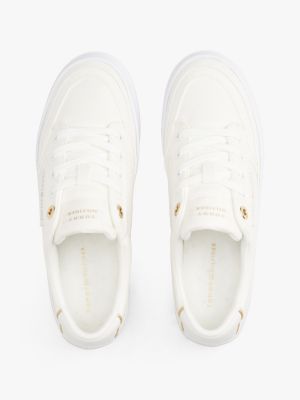 white essential canvas metallic flatform trainers for women tommy hilfiger