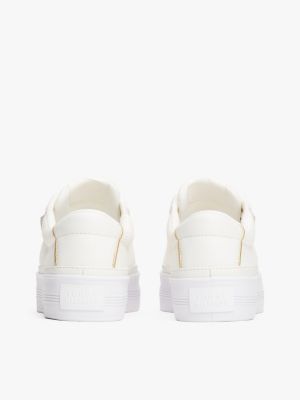 white essential canvas metallic flatform trainers for women tommy hilfiger