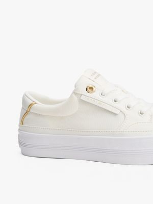 white essential canvas metallic flatform trainers for women tommy hilfiger