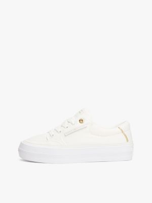 white essential canvas metallic flatform trainers for women tommy hilfiger