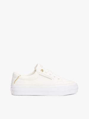 white essential canvas metallic flatform trainers for women tommy hilfiger