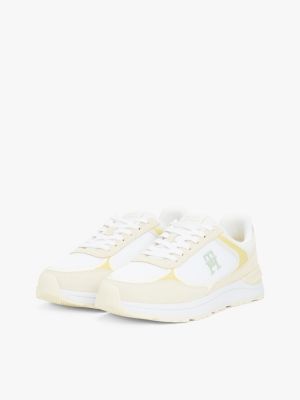 beige colour-blocked th monogram trainers for women tommy hilfiger