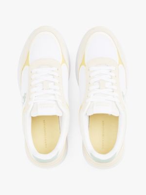 beige colour-blocked th monogram trainers for women tommy hilfiger