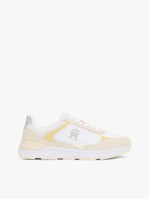 beige colour-blocked sneaker met th-monogram voor dames - tommy hilfiger