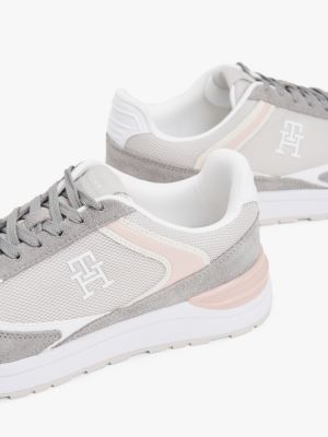 grey colour-blocked th monogram trainers for women tommy hilfiger