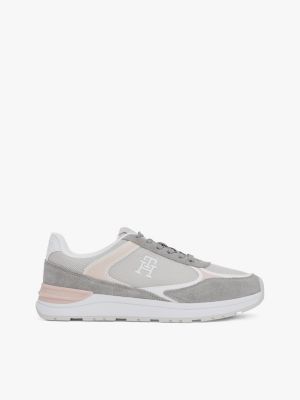 grey colour-blocked th monogram trainers for women tommy hilfiger