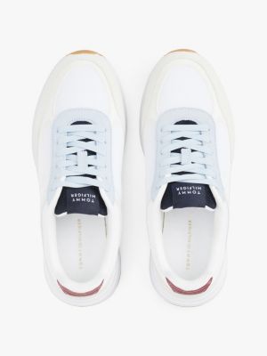 white colour-blocked th monogram trainers for women tommy hilfiger