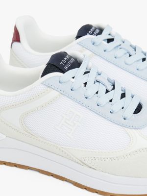 white colour-blocked th monogram trainers for women tommy hilfiger