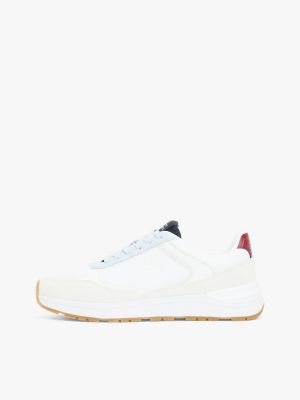 white colour-blocked th monogram trainers for women tommy hilfiger