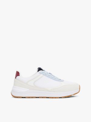 white colour-blocked th monogram trainers for women tommy hilfiger