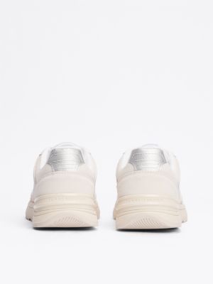 beige colour-blocked th monogram trainers for women tommy hilfiger