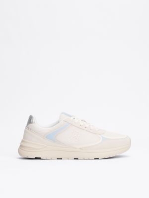 beige colour-blocked th monogram trainers for women tommy hilfiger