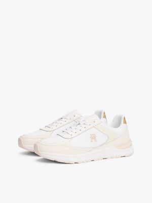 biały skórzane buty sportowe z monogramem th dla kobiety - tommy hilfiger
