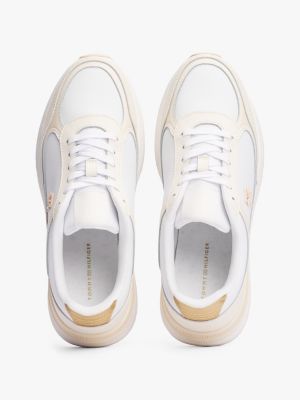 biały skórzane buty sportowe z monogramem th dla kobiety - tommy hilfiger