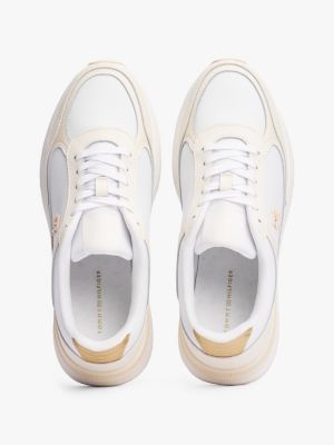 wit leren sneaker met th-monogram voor dames - tommy hilfiger