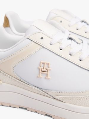 wit leren sneaker met th-monogram voor dames - tommy hilfiger