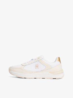 biały skórzane buty sportowe z monogramem th dla kobiety - tommy hilfiger
