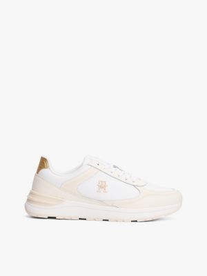 white leren sneaker met th-monogram voor dames - tommy hilfiger