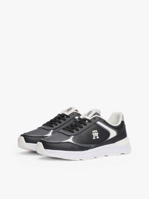 zwart leren sneaker met th-monogram voor dames - tommy hilfiger