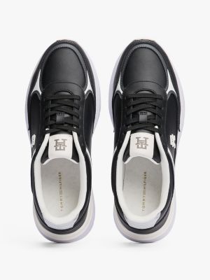 zwart leren sneaker met th-monogram voor dames - tommy hilfiger