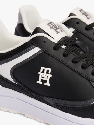 zwart leren sneaker met th-monogram voor dames - tommy hilfiger