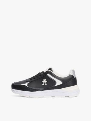 zwart leren sneaker met th-monogram voor dames - tommy hilfiger