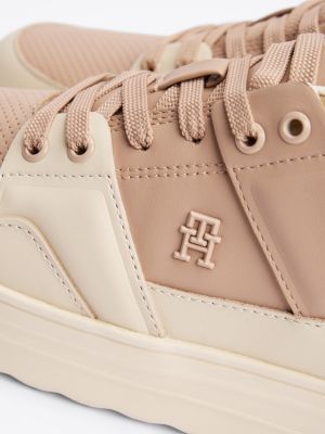 multi leather colour-blocked basketball trainers for women tommy hilfiger