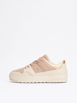 multi leather colour-blocked basketball trainers for women tommy hilfiger