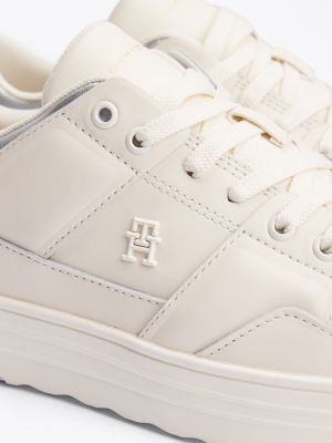 wit leren basketbalsneaker met colour-blocking voor dames - tommy hilfiger