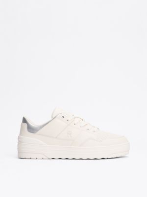 white leren basketbalsneaker met colour-blocking voor dames - tommy hilfiger